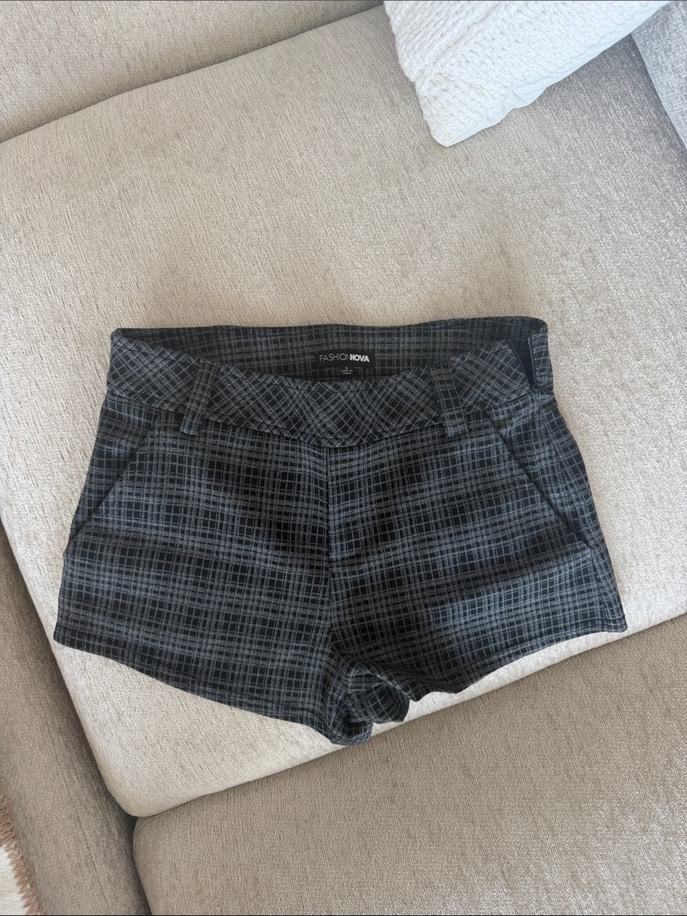 Fashion Nova Black & Gray Plaid High-Rise Jean Shorts